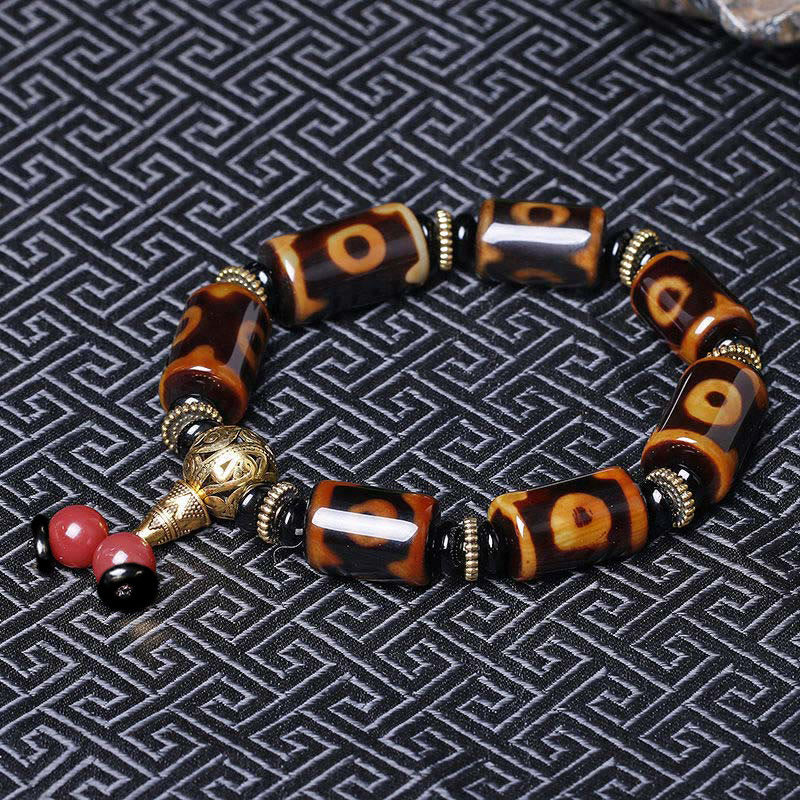 Braccialetto con ciondolo della fortuna con perline Dzi a nove occhi tibetani Buddha Stones - Image 3