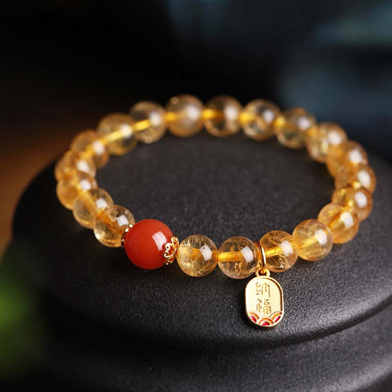 Braccialetto con ciondolo della fortuna in agata rossa e citrino Buddha Stones - Image 8