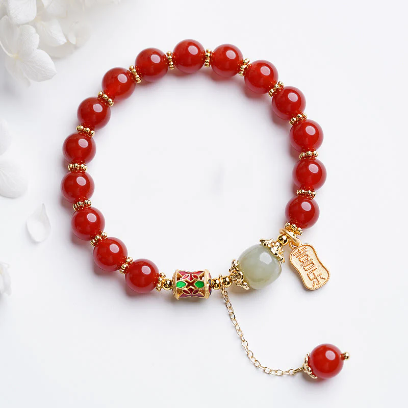 Braccialetto con ciondolo di fiducia in pietra naturale Buddha Stones e giada di Hetian Fu Character - Image 11