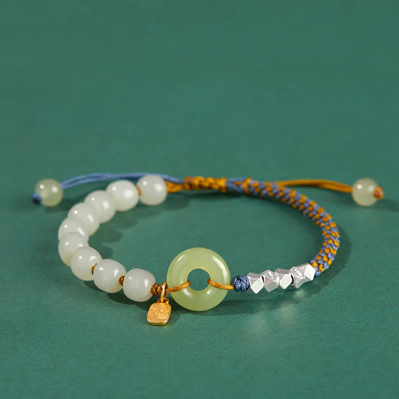 Braccialetto con ciondolo di fortuna e felicità con perline e fibbia della pace in giada Hetian in argento sterling 925 Buddha Stones - Image 13