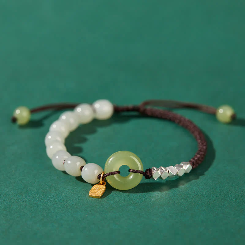 Braccialetto con ciondolo di fortuna e felicità con perline e fibbia della pace in giada Hetian in argento sterling 925 Buddha Stones - Image 14