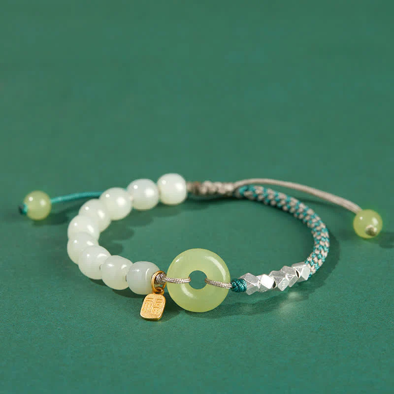 Braccialetto con ciondolo di fortuna e felicità con perline e fibbia della pace in giada Hetian in argento sterling 925 Buddha Stones - Image 15