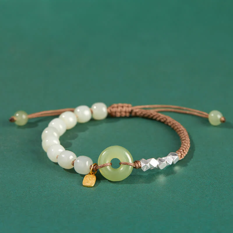 Braccialetto con ciondolo di fortuna e felicità con perline e fibbia della pace in giada Hetian in argento sterling 925 Buddha Stones - Image 18