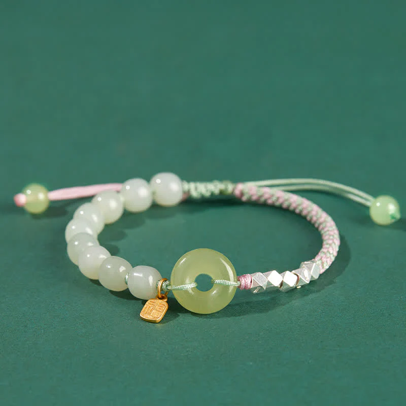 Braccialetto con ciondolo di fortuna e felicità con perline e fibbia della pace in giada Hetian in argento sterling 925 Buddha Stones - Image 19