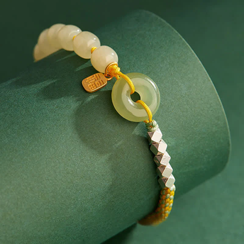Braccialetto con ciondolo di fortuna e felicità con perline e fibbia della pace in giada Hetian in argento sterling 925 Buddha Stones - Image 3