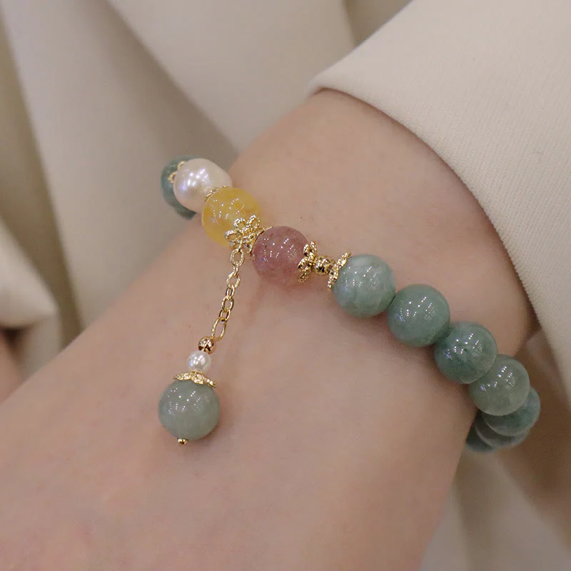 Braccialetto con ciondolo di perle di giada e quarzo fragola, Buddha Stones , abbondanza e fortuna - Image 6