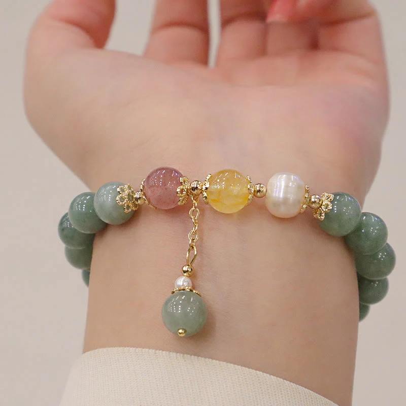 Braccialetto con ciondolo di perle di giada e quarzo fragola, Buddha Stones , abbondanza e fortuna - Image 7