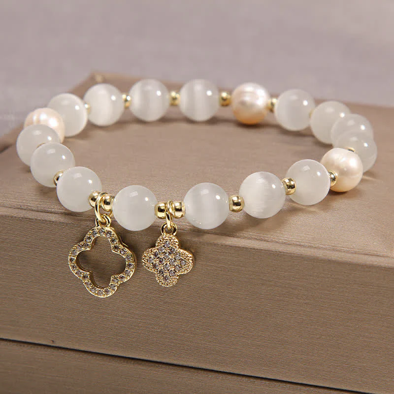Braccialetto con ciondolo di perle e motivo a gatto con occhio di gatto Buddha Stones - Image 7