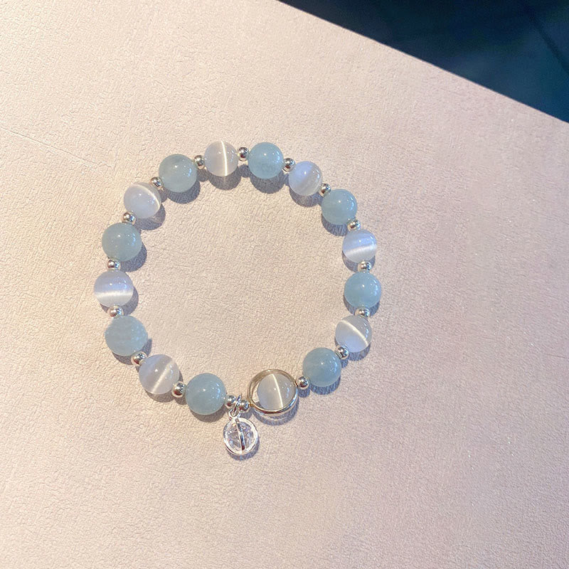 Braccialetto con ciondolo di supporto in argento sterling 925 con occhio di gatto e acquamarina Buddha Stones - Image 4