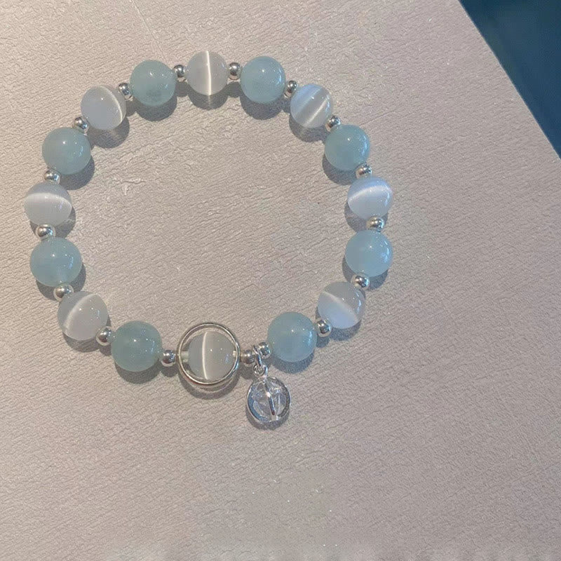 Braccialetto con ciondolo di supporto in argento sterling 925 con occhio di gatto e acquamarina Buddha Stones - Image 6