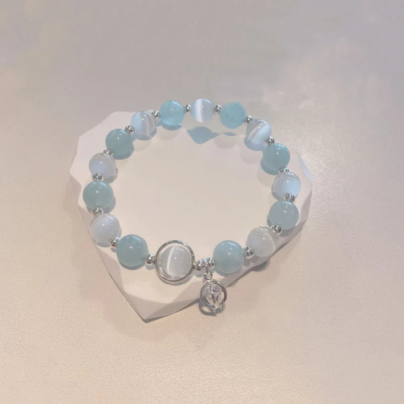Braccialetto con ciondolo di supporto in argento sterling 925 con occhio di gatto e acquamarina Buddha Stones - Image 7