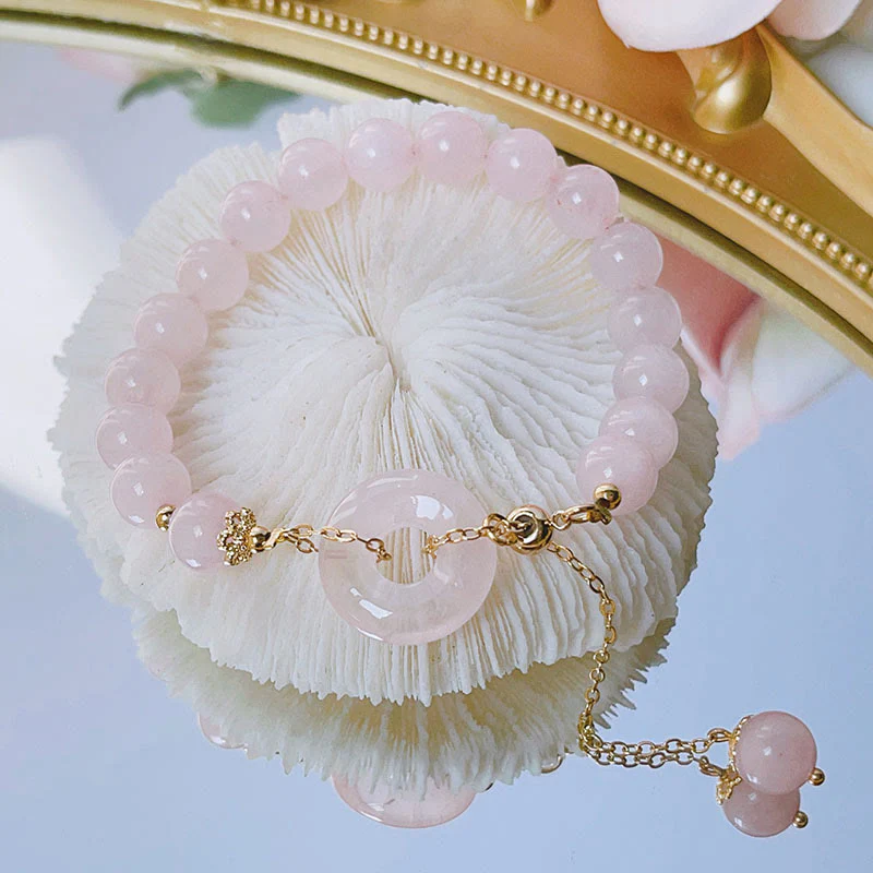 Braccialetto con ciondolo in cristallo rosa naturale Buddha Stones Peace Buckle Love
