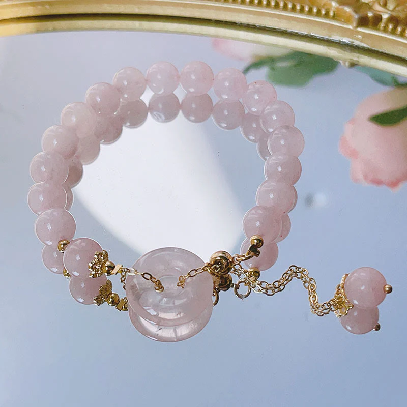 Braccialetto con ciondolo in cristallo rosa naturale Buddha Stones Peace Buckle Love - Image 2