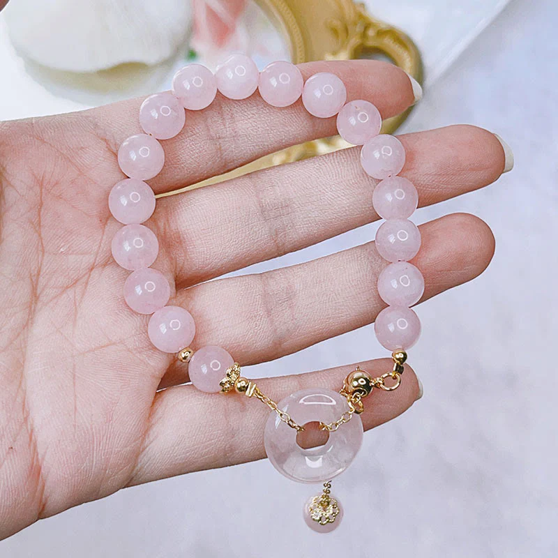 Braccialetto con ciondolo in cristallo rosa naturale Buddha Stones Peace Buckle Love - Image 6