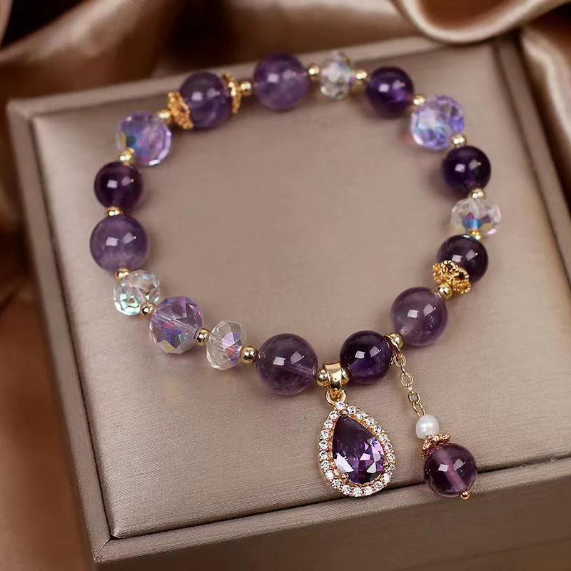 Braccialetto con ciondolo per l'anima con cuore d'amore e zircone naturale ametista - Image 2