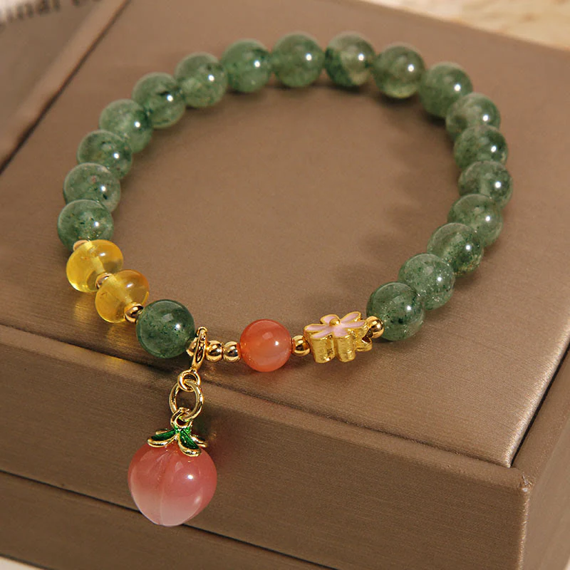 Braccialetto con ciondolo pesca amore quarzo fragola verde naturale Buddha Stones - Image 3