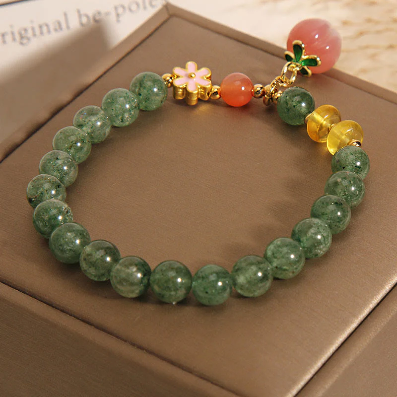 Braccialetto con ciondolo pesca amore quarzo fragola verde naturale Buddha Stones - Image 4