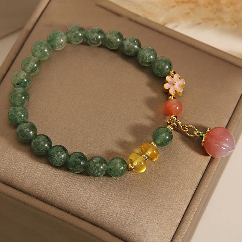 Braccialetto con ciondolo pesca amore quarzo fragola verde naturale Buddha Stones - Image 5