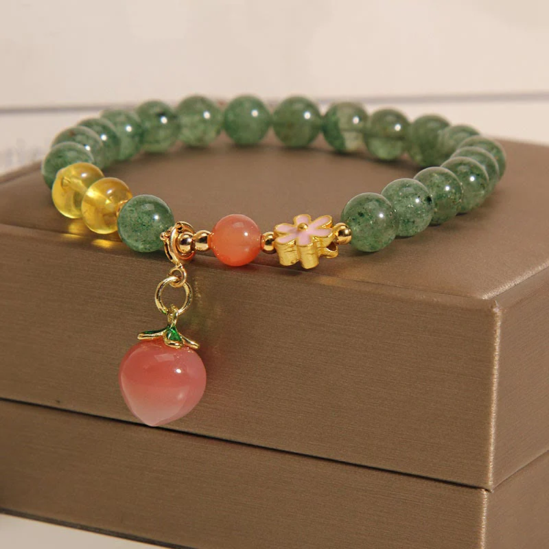 Braccialetto con ciondolo pesca amore quarzo fragola verde naturale Buddha Stones - Image 7