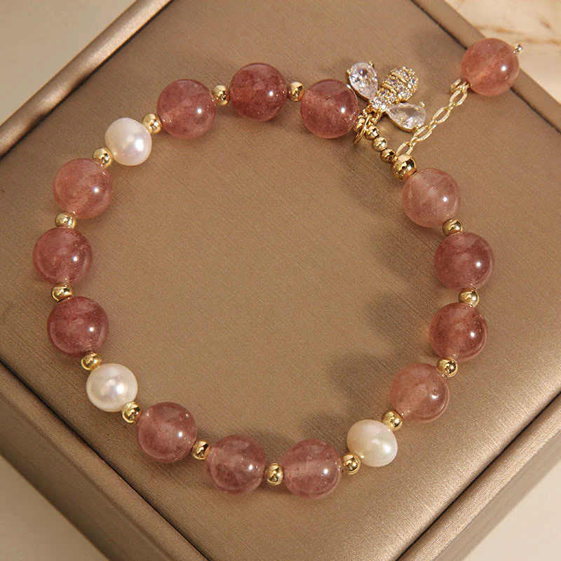 Braccialetto con ciondolo positivo ape con zircone carino e quarzo fragola perla Buddha Stones - Image 6