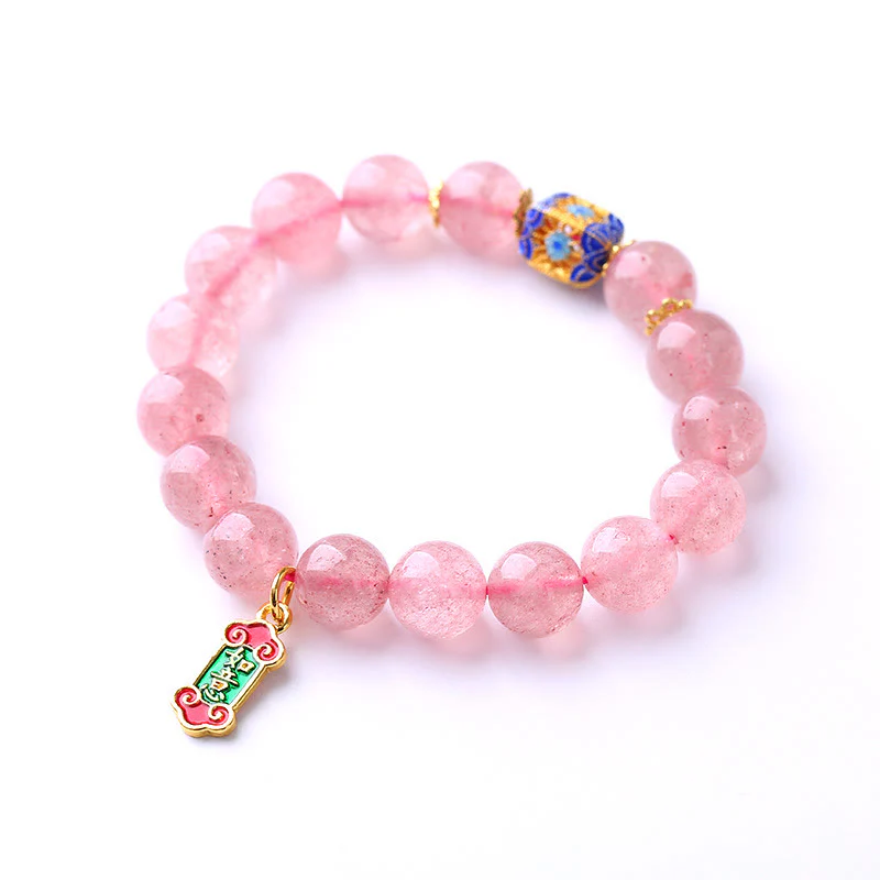Braccialetto con ciondolo positivo Ruyi in quarzo fragola Buddha Stones - Image 5