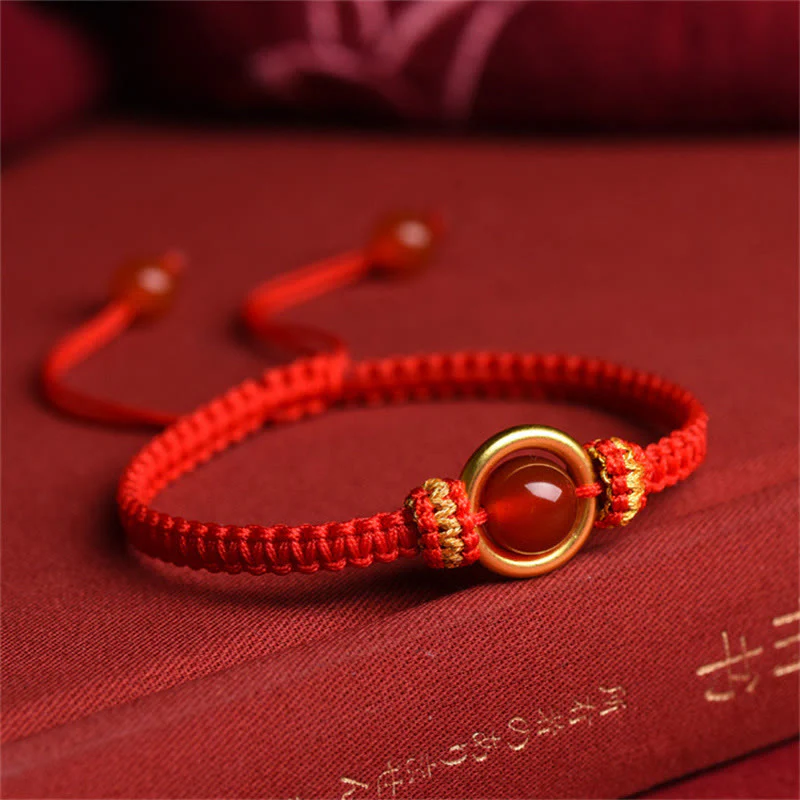 Braccialetto con corda calma e fibbia della pace con perline di agata rossa e Buddha Stones - Image 3