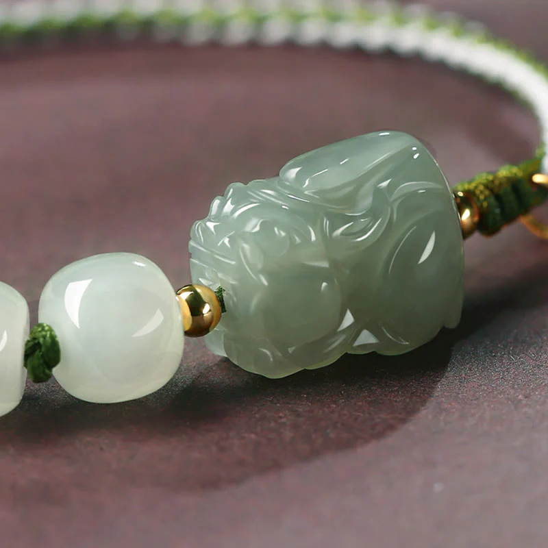 Braccialetto con corda in giada naturale Hetian PiXiu Luck Fu Character - Image 3