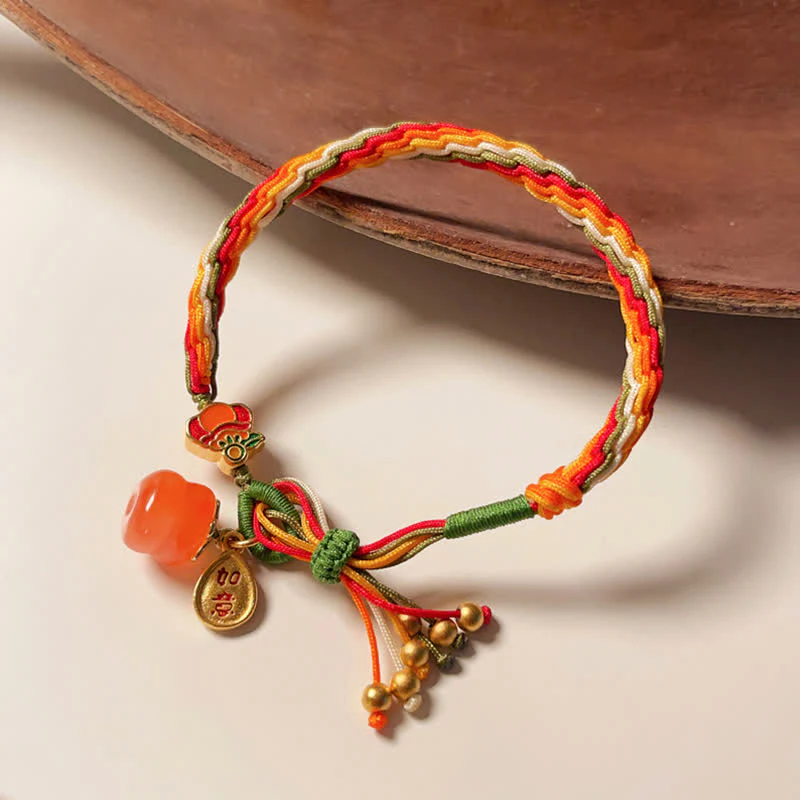 Braccialetto con corda intrecciata con nodo di reincarnazione in agata rossa e cachi Buddha Stones - Image 12