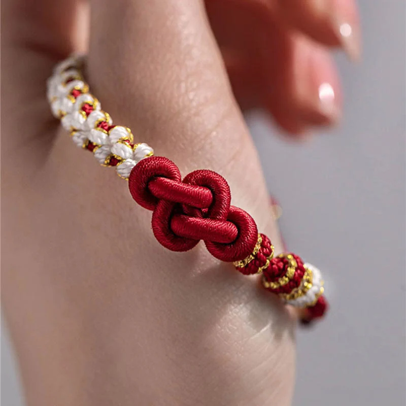 Braccialetto con corda portafortuna con ciondolo a forma di fiore di pesco con nodo d'amore fatto a mano Buddha Stones - Image 9