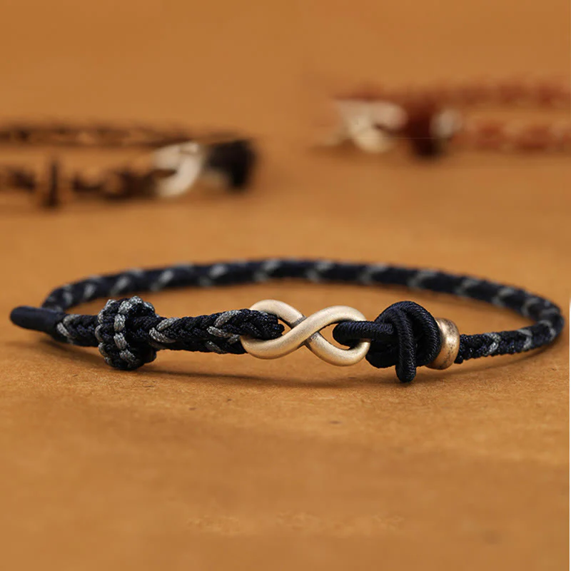 Braccialetto con corda portafortuna con simbolo dell'infinito e nodo infinito in argento sterling 999 fatto a mano Buddha Stones - Image 11