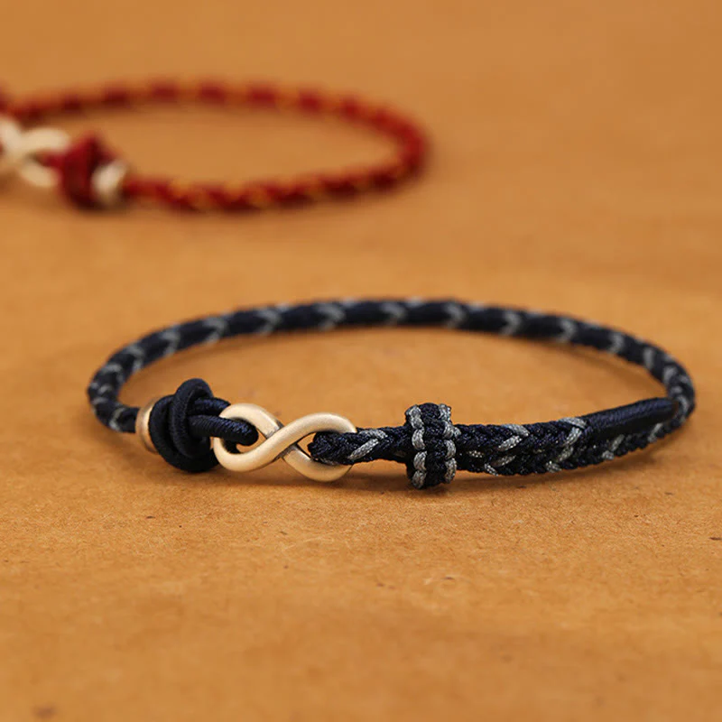 Braccialetto con corda portafortuna con simbolo dell'infinito e nodo infinito in argento sterling 999 fatto a mano Buddha Stones - Image 12