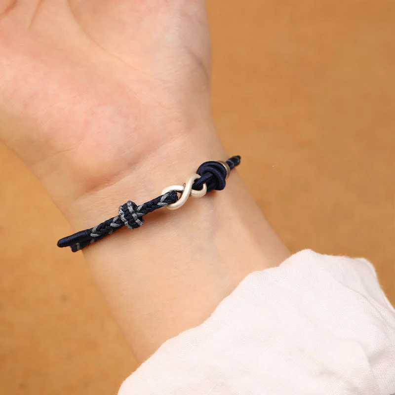 Braccialetto con corda portafortuna con simbolo dell'infinito e nodo infinito in argento sterling 999 fatto a mano Buddha Stones - Image 13