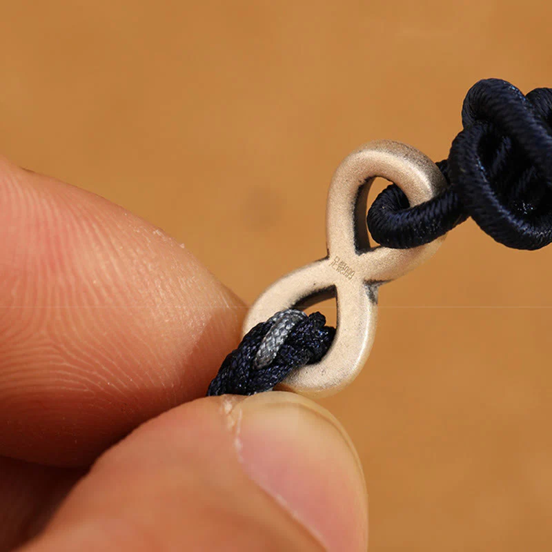 Braccialetto con corda portafortuna con simbolo dell'infinito e nodo infinito in argento sterling 999 fatto a mano Buddha Stones - Image 16