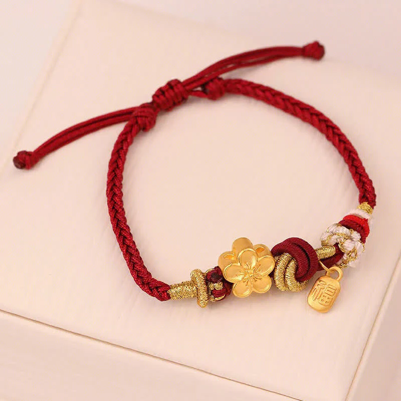 Braccialetto con corda rossa Buddha Stones, ciondolo felicità, fiori di pesco - Image 8