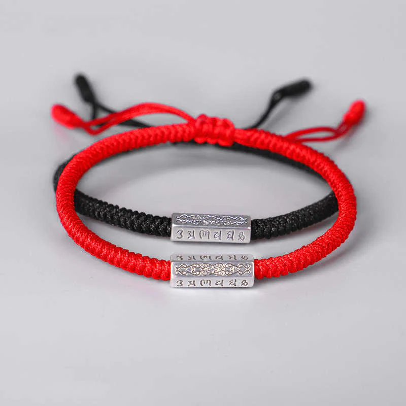 Braccialetto con corda rossa Buddha Stones Om Mani Padme Hum Luck Protection