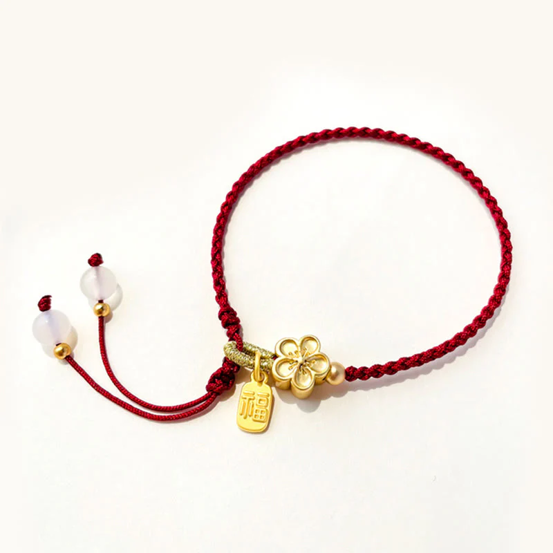 Braccialetto con corda rossa con ciondolo a forma di fiocco con rosetta in fiore di pesco fatto a mano con carattere Fu e nodo Buddha Stones - Image 2