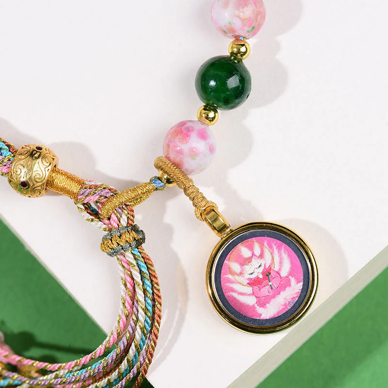 Braccialetto con corda Thangka , Buddha Stones, malocchio tibetano, volpe a nove code, allontana gli spiriti maligni - Image 12