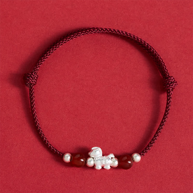 Braccialetto con cordino della prosperità dell'anno del cavallo in argento sterling 999 con agata rossa e Buddha Stones - Image 10