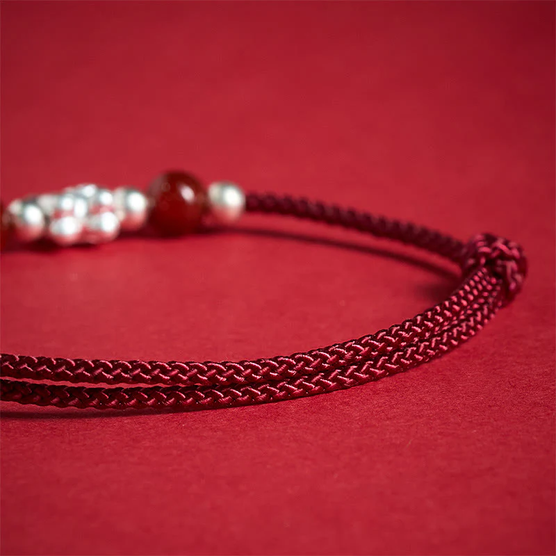 Braccialetto con cordino della prosperità dell'anno del cavallo in argento sterling 999 con agata rossa e Buddha Stones - Image 11