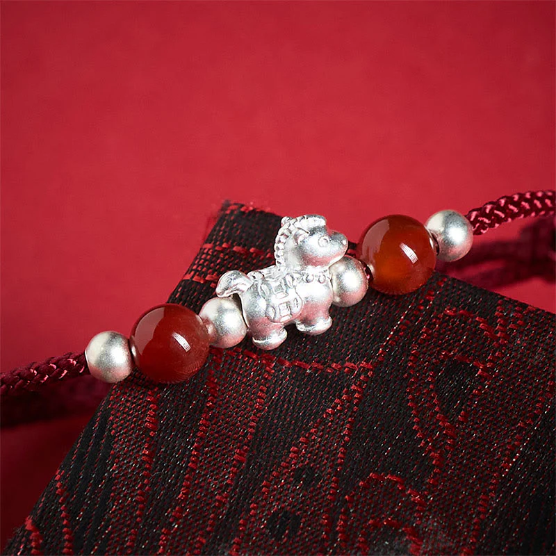 Braccialetto con cordino della prosperità dell'anno del cavallo in argento sterling 999 con agata rossa e Buddha Stones - Image 12