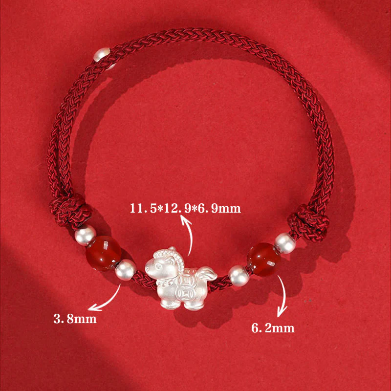 Braccialetto con cordino della prosperità dell'anno del cavallo in argento sterling 999 con agata rossa e Buddha Stones - Image 16