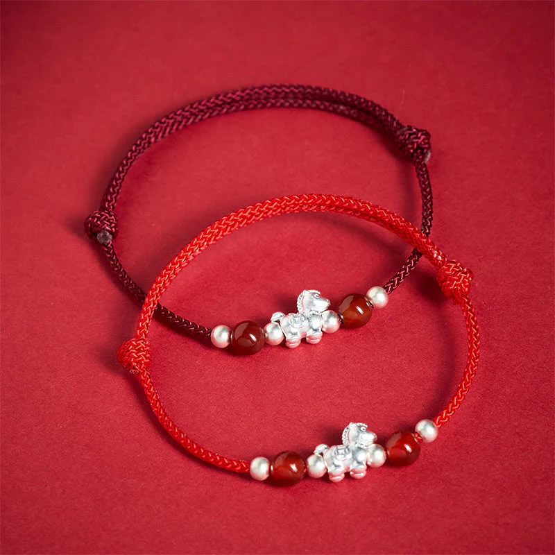 Braccialetto con cordino della prosperità dell'anno del cavallo in argento sterling 999 con agata rossa e Buddha Stones - Image 17