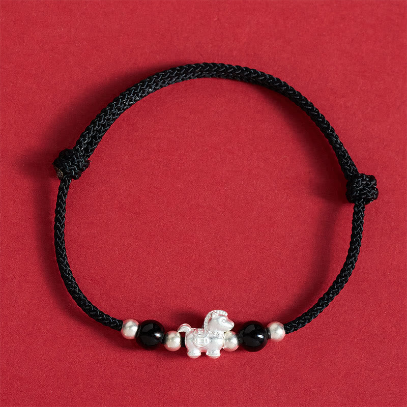 Braccialetto con cordino della prosperità dell'anno del cavallo in argento sterling 999 con agata rossa e Buddha Stones - Image 18
