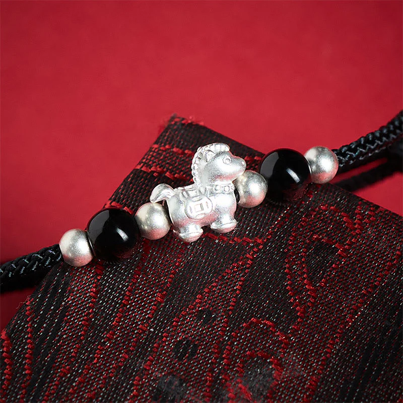 Braccialetto con cordino della prosperità dell'anno del cavallo in argento sterling 999 con agata rossa e Buddha Stones - Image 20