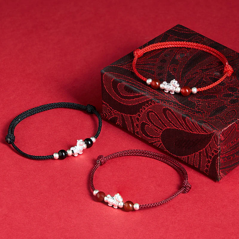 Braccialetto con cordino della prosperità dell'anno del cavallo in argento sterling 999 con agata rossa e Buddha Stones - Image 21