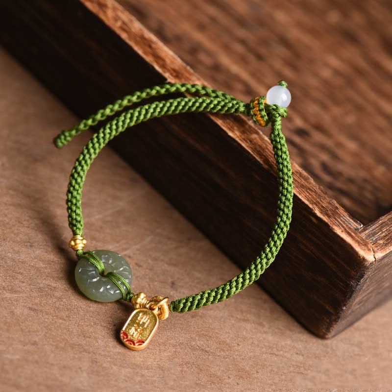 Braccialetto con fibbia della pace in giada verde Buddha Stones verde - Image 4
