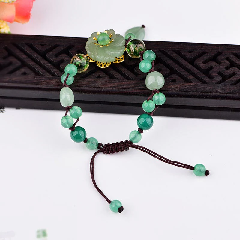Braccialetto con fiori pendenti in giada verde naturale Buddha Stones Luck - Image 10