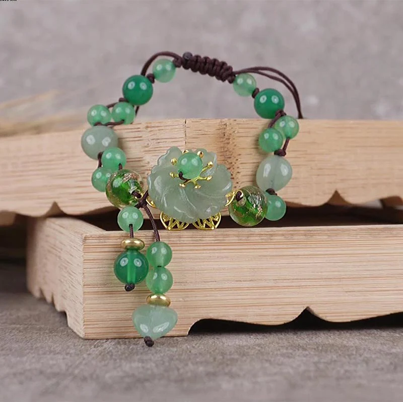 Braccialetto con fiori pendenti in giada verde naturale Buddha Stones Luck - Image 11