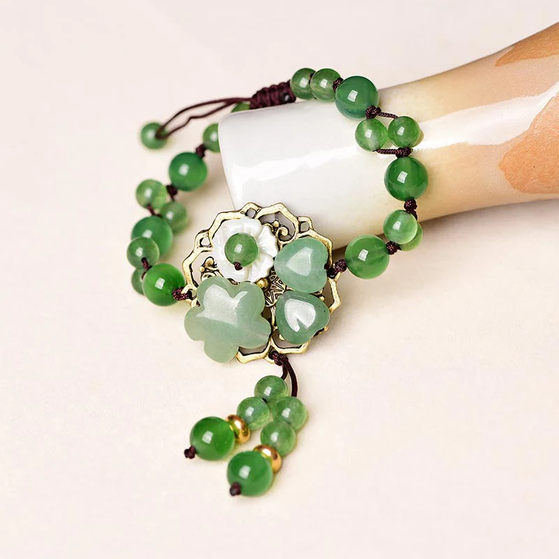 Braccialetto con fiori pendenti in giada verde naturale Buddha Stones Luck - Image 12