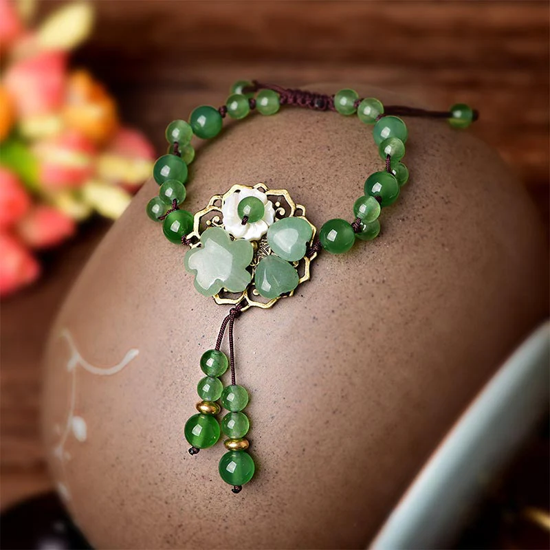 Braccialetto con fiori pendenti in giada verde naturale Buddha Stones Luck - Image 13